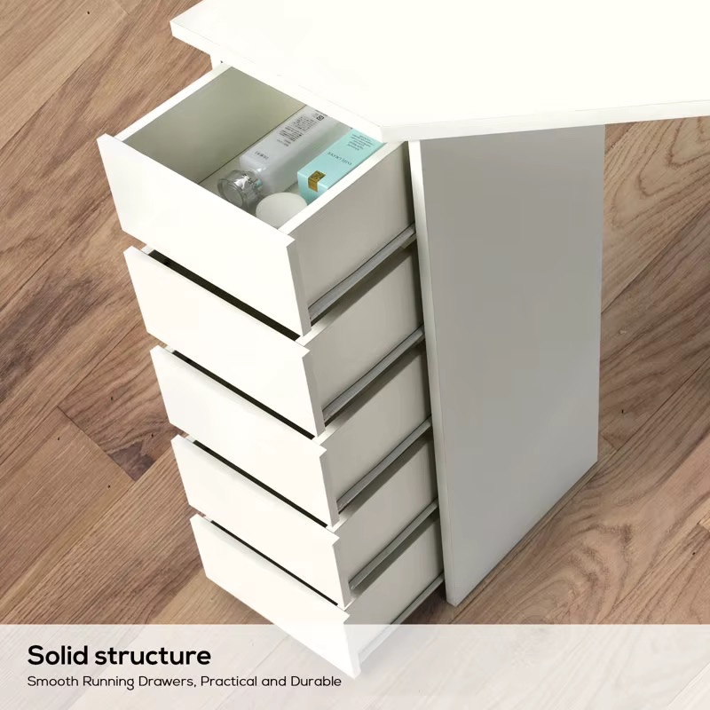 Meuble de maison, coiffeuse moderne en bois blanc avec miroir éclairé pour le maquillage — vue 4