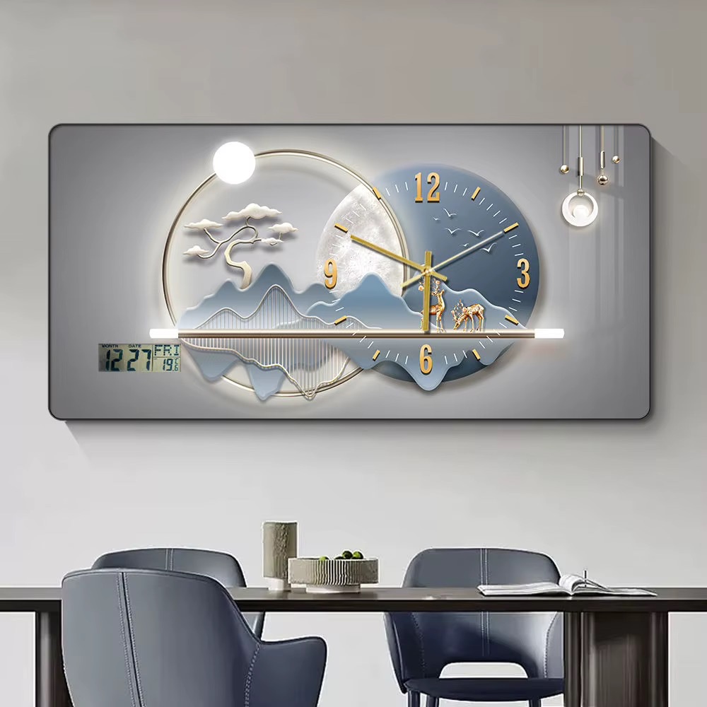 Art mural en porcelaine cristalline encadré de style Art déco moderne avec horloge, décoration intérieure — vue 2