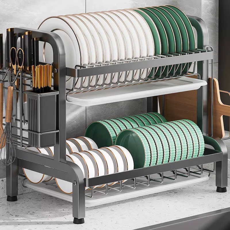 Support de rangement de cuisine, support de rangement pour bol et vaisselle, support d'égouttage de comptoir, porte-baguettes, armoire à bol multifonctionnelle — vue 2