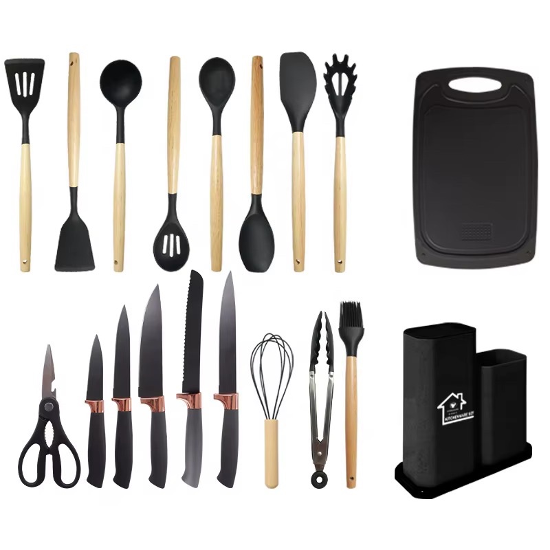 Ensemble de cuisine en silicone antiadhésif de qualité alimentaire CHENGKEHOME, 19 pièces, écologique, cuillère à soupe, spatule, couteau, spatule en silicone — vue 2