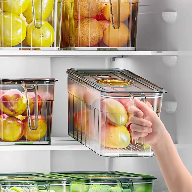 Boîte de rangement pour réfrigérateur de qualité alimentaire, conteneur de stockage en plastique divisé avec couvercle pour la cuisine, fruits et légumes — vue 2
