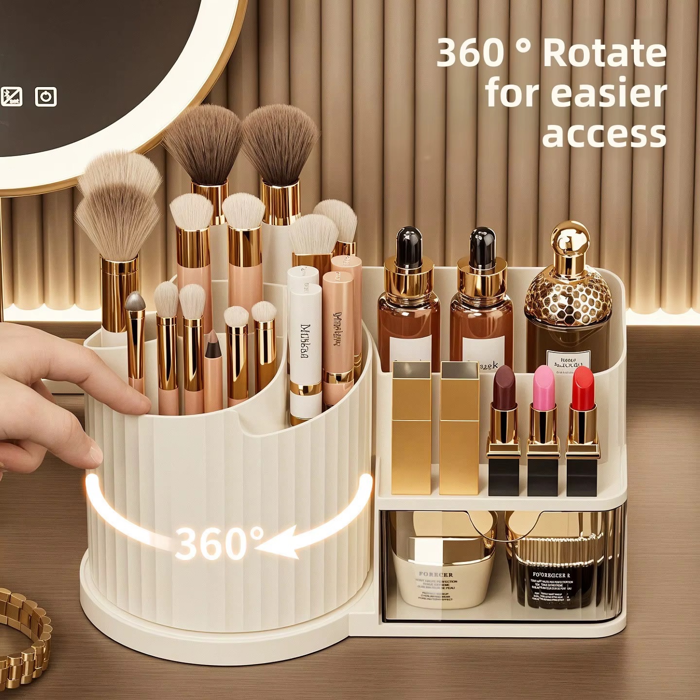 Organisateur de rangement pour rouges à lèvres et produits de soin en plastique - Boite a cosmétiques haut de gamme moderne, anti-poussière, grande capacité, avec tiroirs 5.0 — vue 3