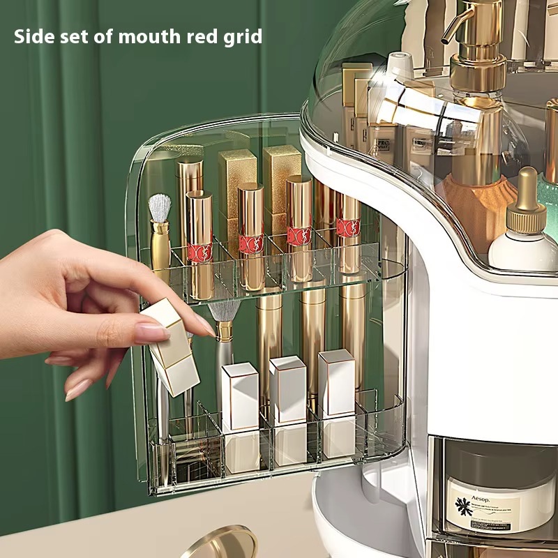 Étagère de rangement de grande capacité de luxe léger plastique ABS finition argentée boîte de rangement cosmétique anti-poussière de bureau pour peau de rouge à lèvres — vue 2