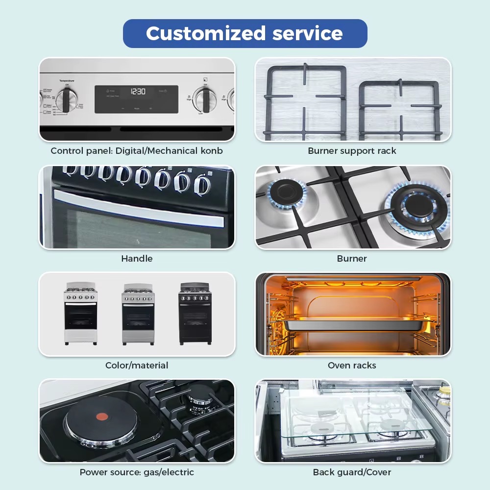 Cuisinière et four à gaz 4 brûleurs, grande capacité 55L, four encastrable avec commande mécanique pour la cuisine familiale — vue 5