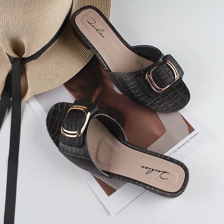 Sandales plates décontractées pour femmes avec boucle carrée, confortables, à talon bas, pour l'été et le quotidien — vue 3