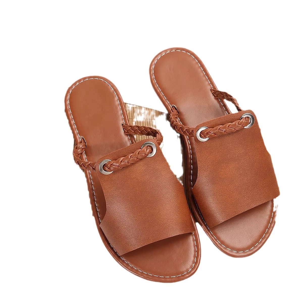 Sandales compensées tendance été 2024 pour femme, grande taille, à bout ouvert, couleur unie, dessus en PU, semelle extérieure en caoutchouc, pour la plage et le quotidien — vue 2