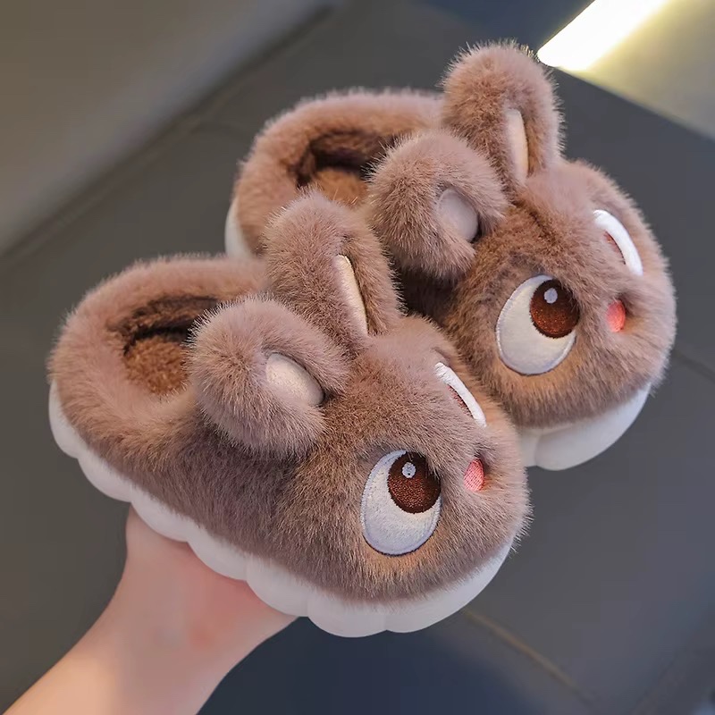 Chaussons en coton pour enfants pour l'hiver, design mignon de lapin pour filles, chauds et doublés, chaussures d'intérieur antidérapantes pour bébés — vue 2