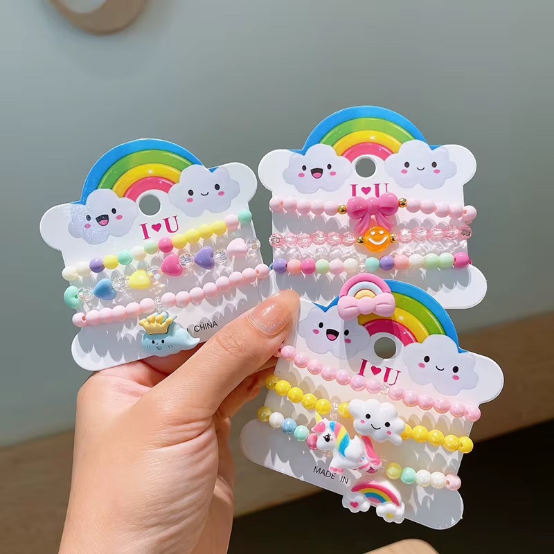 Parure Complète de Bijoux pour Enfant, Bracelet en Acrylique Perlé à la Main, Coloré, Motifs de Fruits de Dessin Animé
