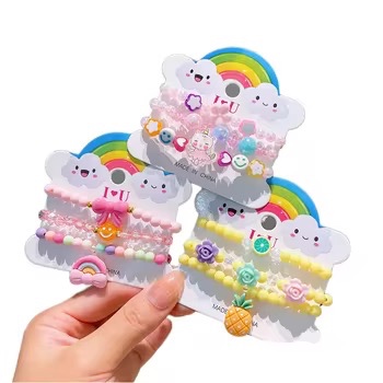 Parure Complète de Bijoux pour Enfant, Bracelet en Acrylique Perlé à la Main, Coloré, Motifs de Fruits de Dessin Animé — vue 2