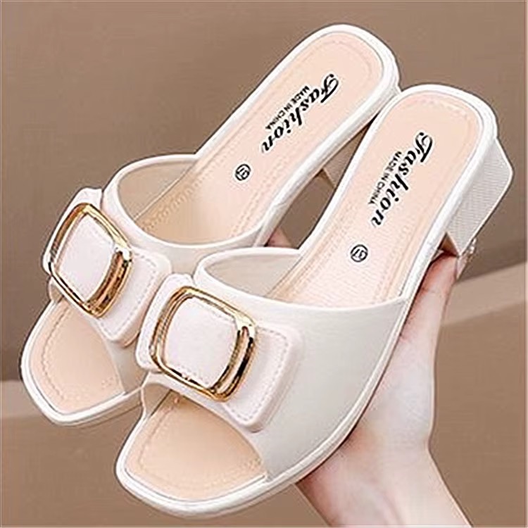 Nouvelles Sandales d'Été à Talon Bas pour Femmes, Boucle Métallique Tendance, Chaussons Quotidien, Mocassins Décontractés d'Extérieur — vue 2