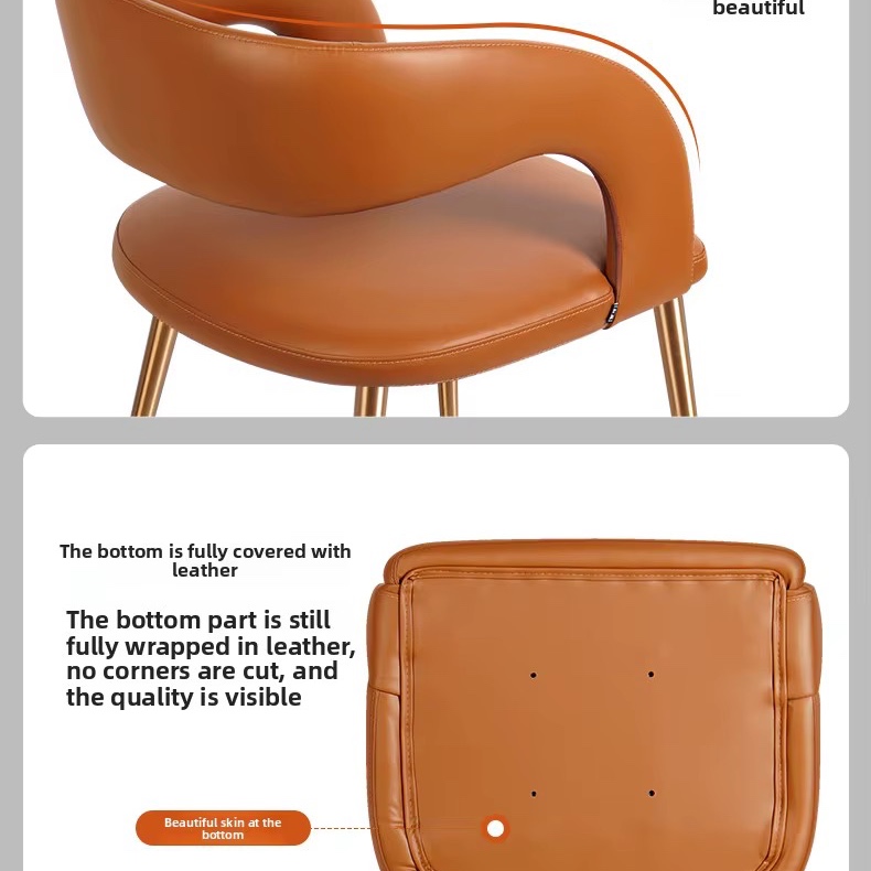 Chaise de salle à manger, chaise de loisirs, chaise en cuir, tabouret, usage domestique, modèle design moderne, simple, léger et luxueux, chaise de réunion pour café — vue 2