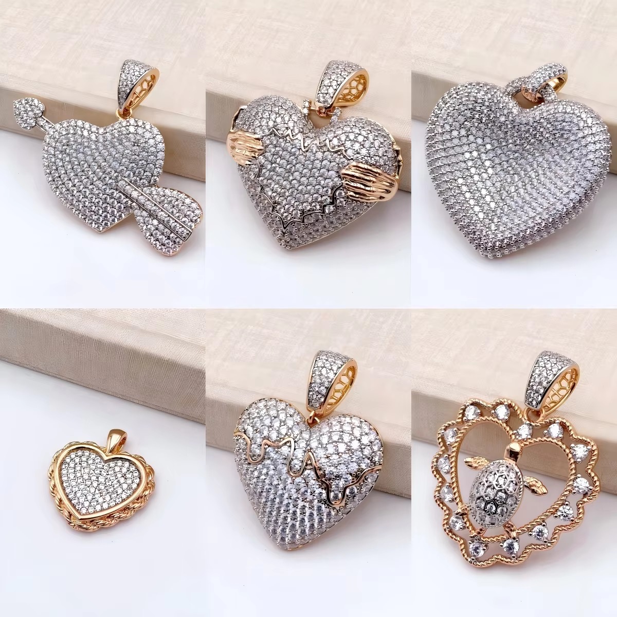 Collection de pendentifs en forme de cœur en zircone cubique plaqué or 18 carats XUPING, breloques en forme de cœur assorties en gros pour colliers pour femmes 276 — vue 4