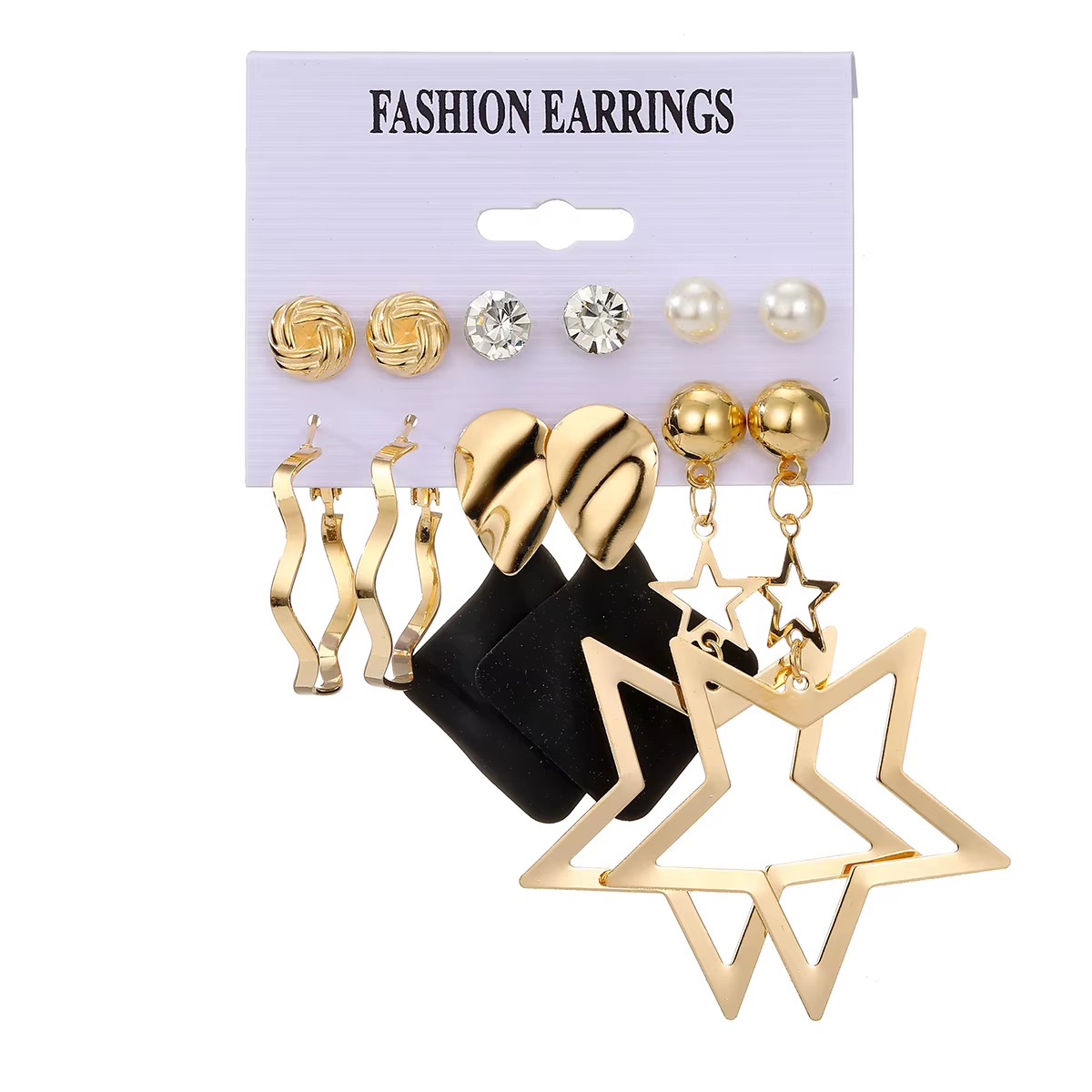 Boucles d'Oreilles Créoles Style Punk Rétro Fleur Cœur Étoile Doré, Ensemble de Bijoux pour Femme — vue 2