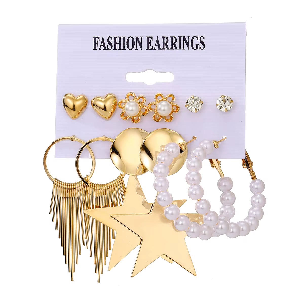 Boucles d'Oreilles Créoles Style Punk Rétro Fleur Cœur Étoile Doré, Ensemble de Bijoux pour Femme — vue 2
