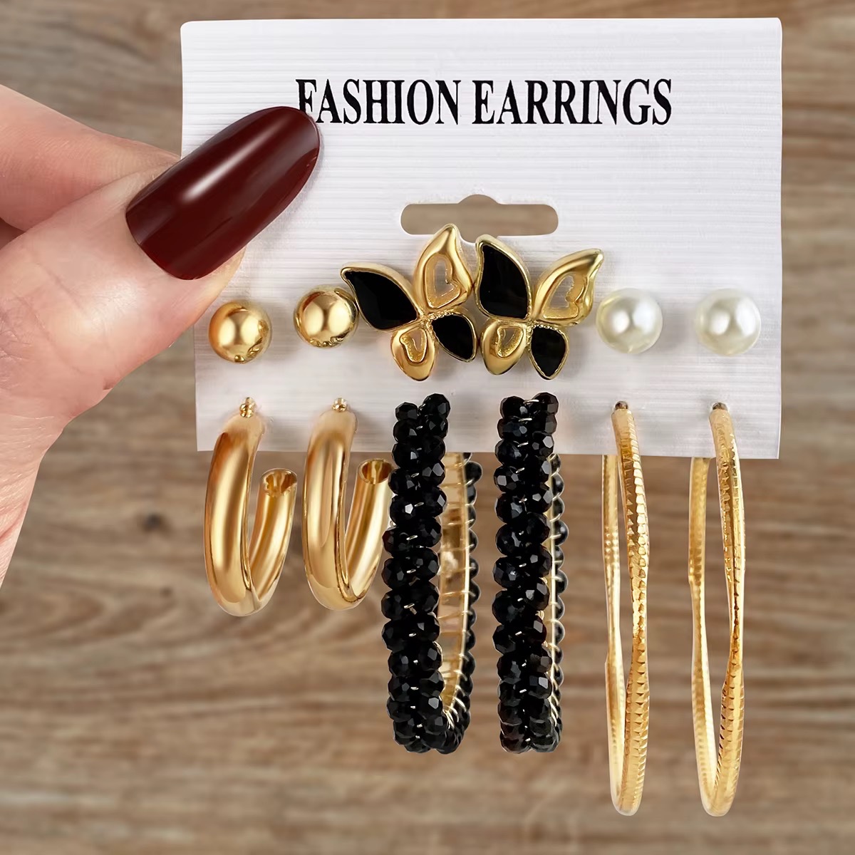 Boucles d'Oreilles Créoles Style Punk Rétro Fleur Cœur Étoile Doré, Ensemble de Bijoux pour Femme — vue 3