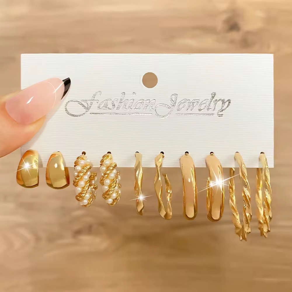 Boucles d'Oreilles Créoles Style Punk Rétro Fleur Cœur Étoile Doré, Ensemble de Bijoux pour Femme — vue 2