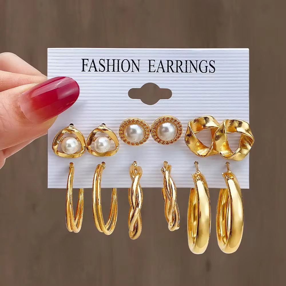 Boucles d'Oreilles Créoles Style Punk Rétro Fleur Cœur Étoile Doré, Ensemble de Bijoux pour Femme — vue 3