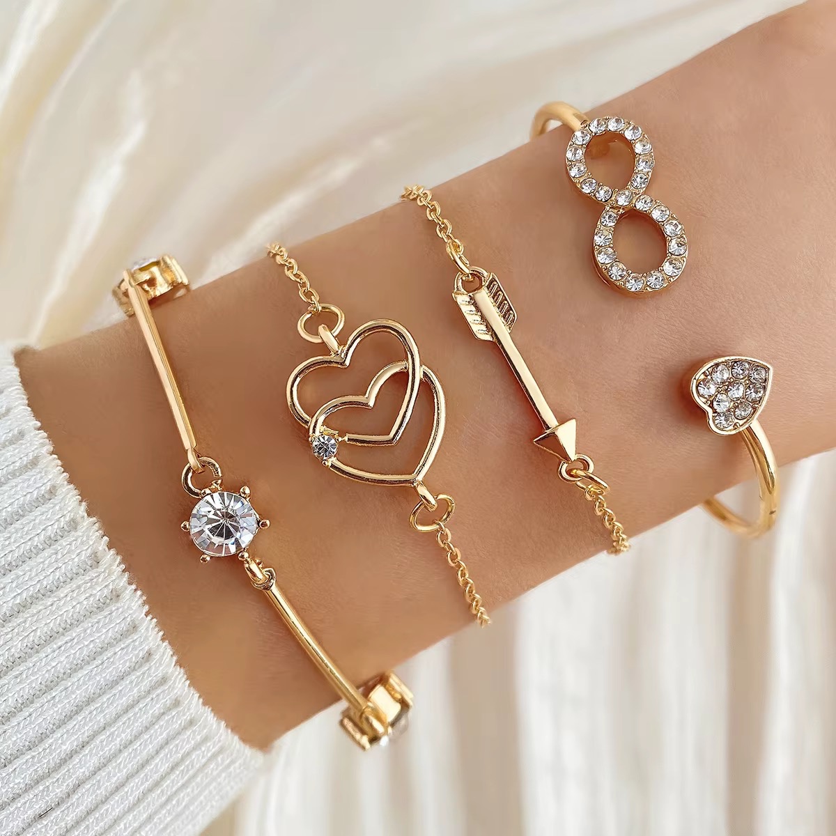 VKME Bracelet Coeur Vintage, Perles, Strass, Roses, Chaîne Cubaine et Pendentif Papillon pour Femmes, Bijoux en Gros — vue 3