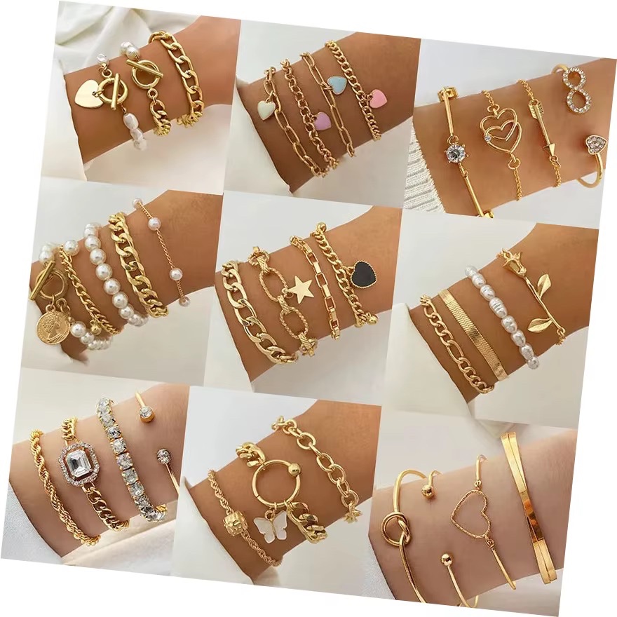 VKME Bracelet Coeur Vintage, Perles, Strass, Roses, Chaîne Cubaine et Pendentif Papillon pour Femmes, Bijoux en Gros — vue 4