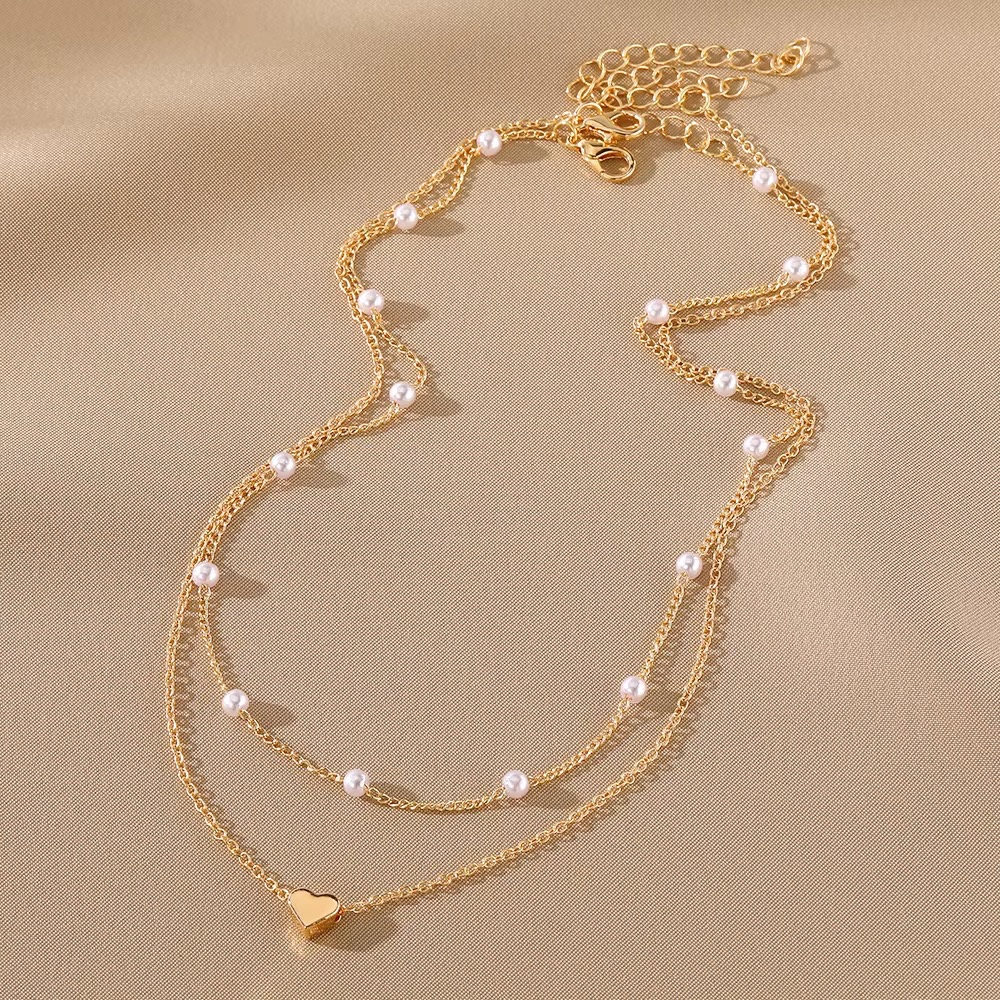 Nouveau Collier Multicouche en Zirconium avec Cœur de Perle et Croix, Design Tendance pour Femme, Vente en Gros de Bijoux — vue 3