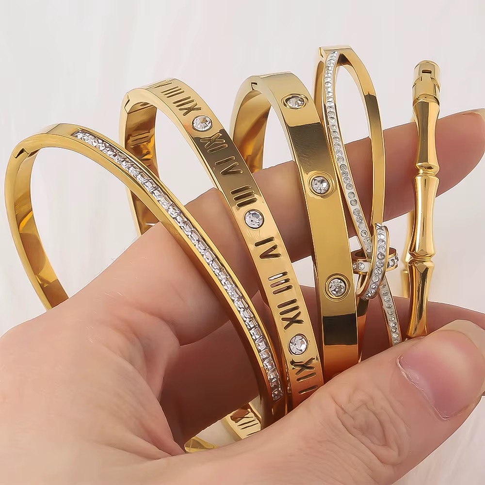Bracelet en acier inoxydable plaqué or 18 carats de luxe MW Wholesale : Bracelet en strass de cristal Pulseiras Pulseras Mujer pour femmes — vue 2