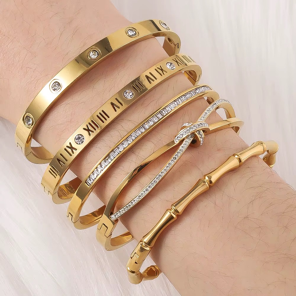 Bracelet en acier inoxydable plaqué or 18 carats de luxe MW Wholesale : Bracelet en strass de cristal Pulseiras Pulseras Mujer pour femmes — vue 3