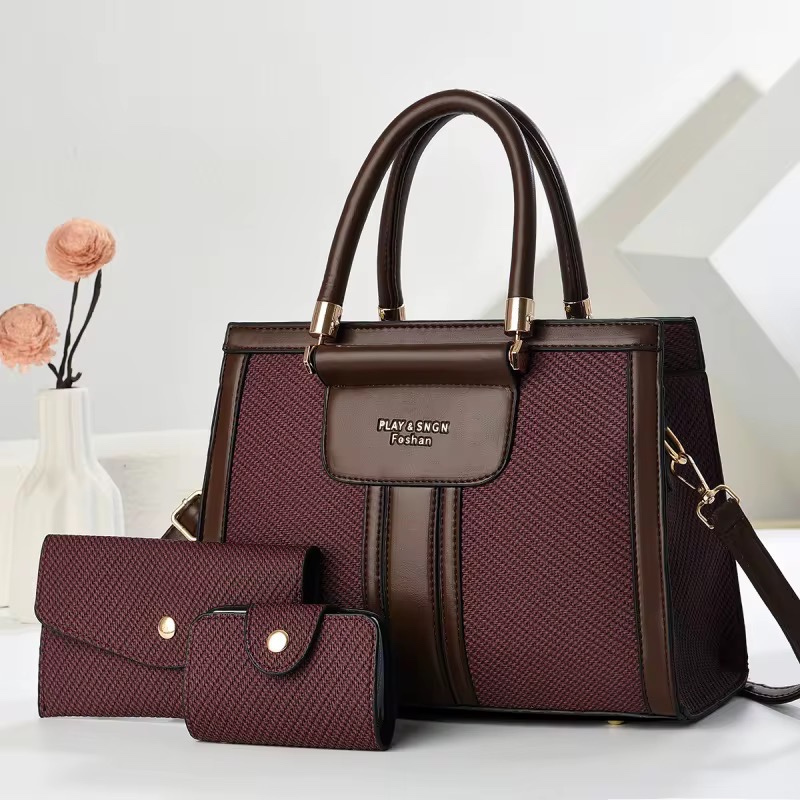 Nouveau 2025 Ensemble de Sacs à Main Luxe pour Femme en Cuir PU 3 Pièces avec Portefeuille, Sacs Bandoulière et Fermeture Éclair en Nylon — vue 3
