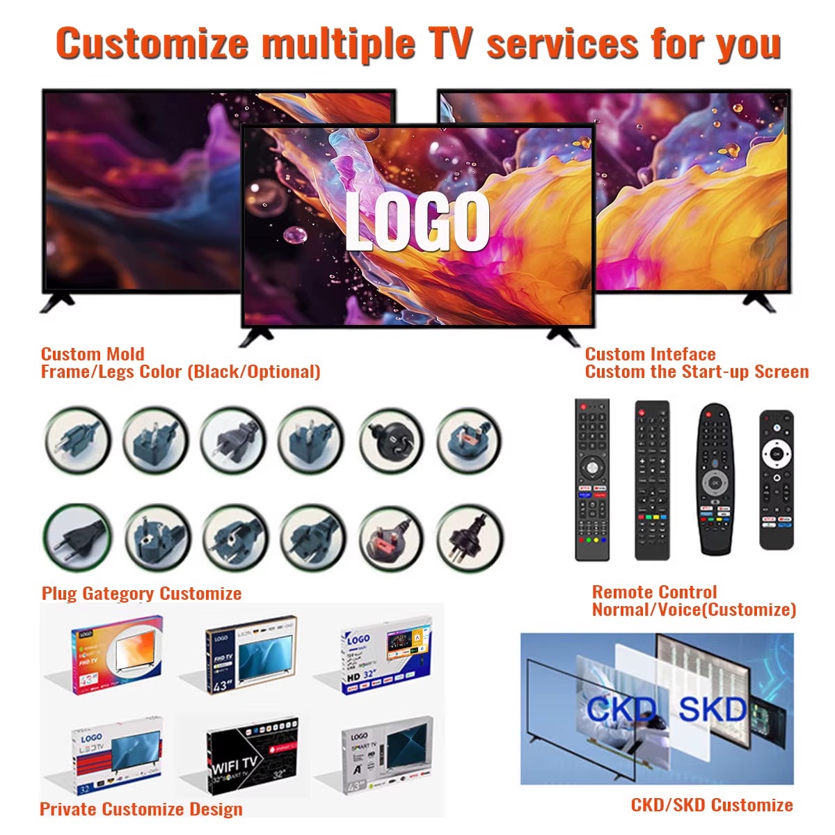 Usine de téléviseurs LED acceptant les commandes OEM personnalisées, téléviseurs intelligents Android 17 22 24 32 40 43 50 55 65 75 85 100 pouces, téléviseurs intelligents 4K — vue 4